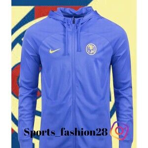 New Nike Club America Full Zip Jacket with Hoodie Blue Mens Size M Slim Fit